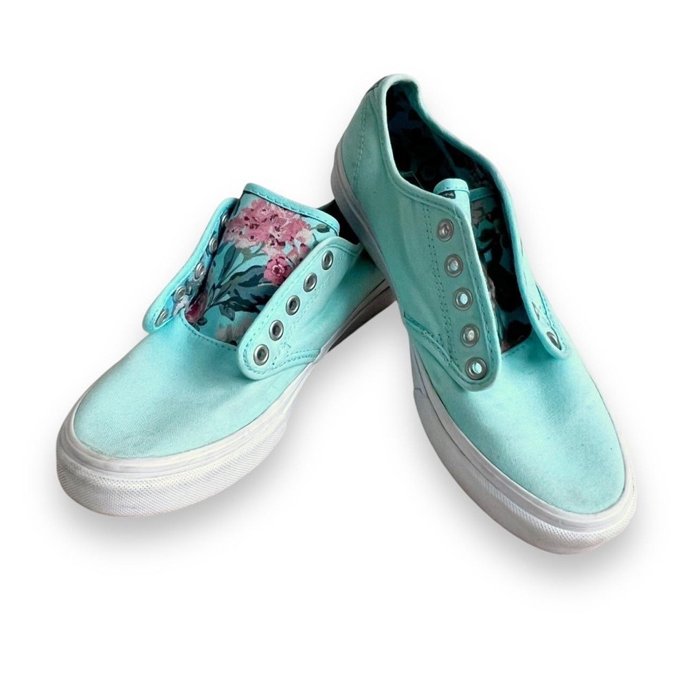 Mint blue Vans floral low top shoes
